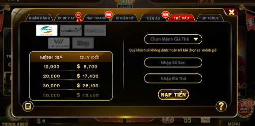 Ưu điểm của cơ chế nạp tiền HITCLUB